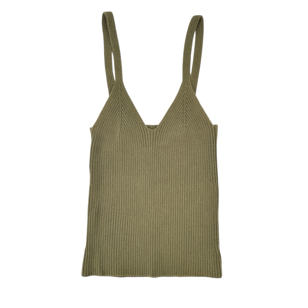 Mara Hoffman Olive Ribbed V-Neck Slim Tank